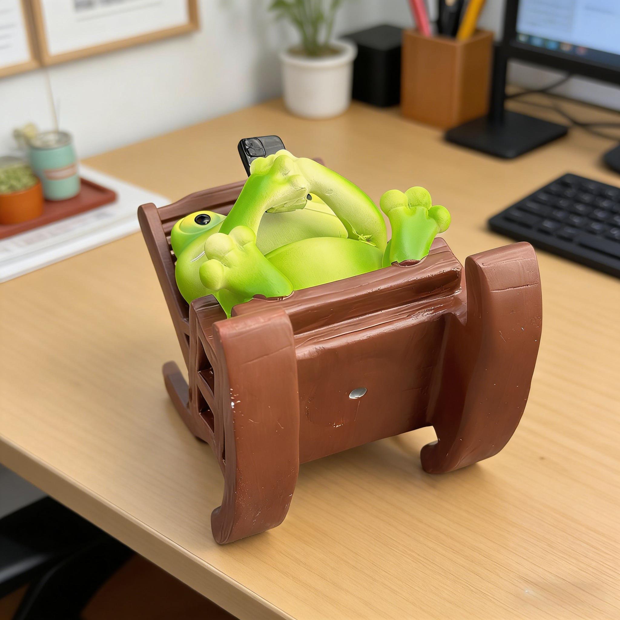 Cute Frog Chair Phone Holder, Desktop Healing Decor, Creative Resin Gift, Adorable and Fun Desk Accessory, Perfect for Home Office