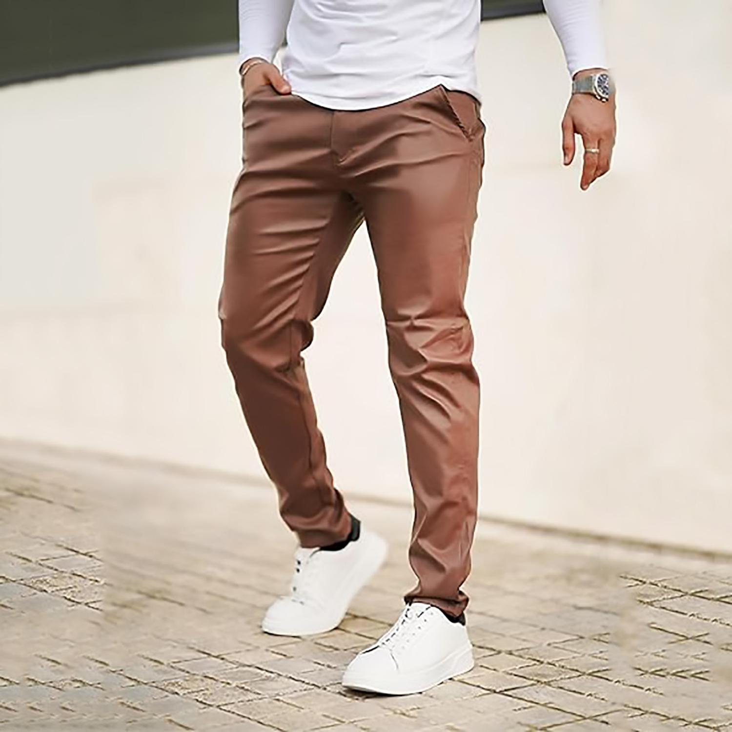 GINGTTO Mens Slim Fit Pants Stretch Pu Faux Leather Motorcycle Biker Pants