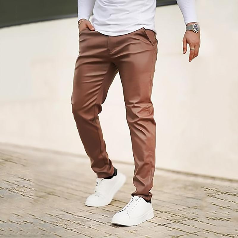 GINGTTO Mens Slim Fit Pants Stretch Pu Faux Leather Motorcycle Biker Pants