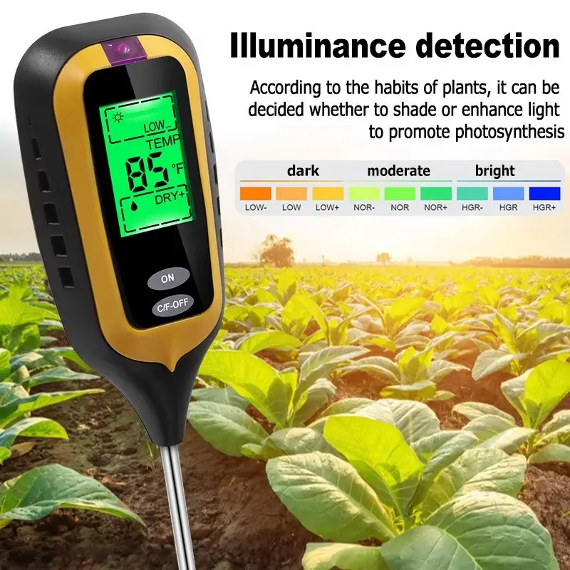 Iezcetom 4-In-1 Soil Moisture Meter with LCD Display for Indoor and Outdoor Plants, Instant Ph Light Temperature and Nutrient Testing, Easy-To-Read Grading System