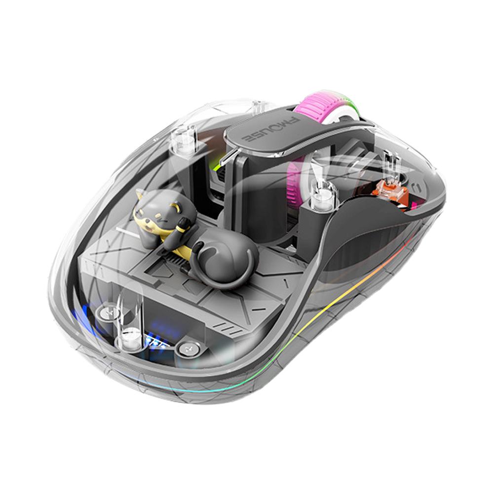 Wireless Bluetooth 3-Mode Charging Ergonomic Luminous Transparent Mouse with Magnetic Doll Design for Tablets, Laptops (PC Gaming Accessory)