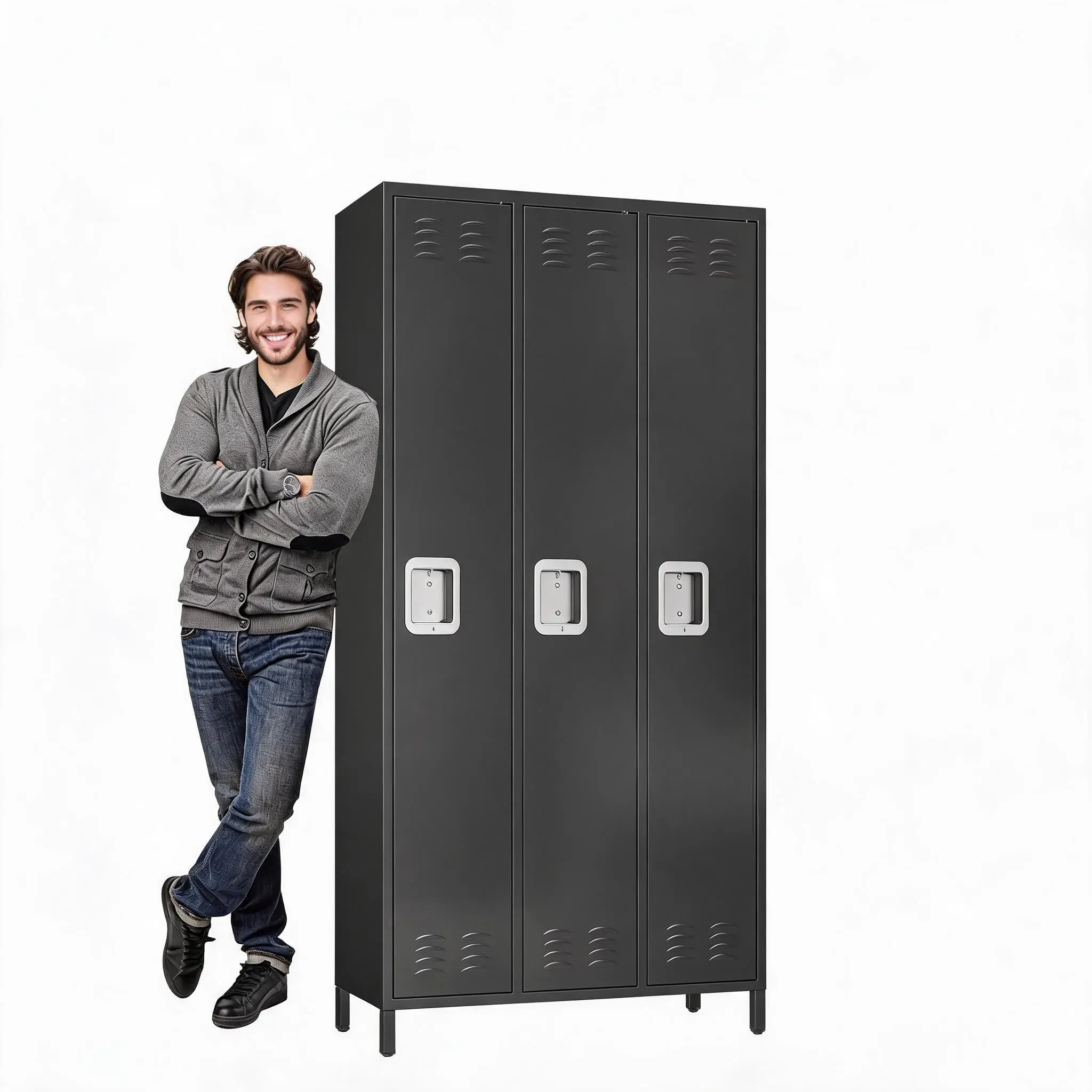 3 Doors Metal Storage Locker for Employees – Lockable Steel Locker Cabinet for Office, School & Gym