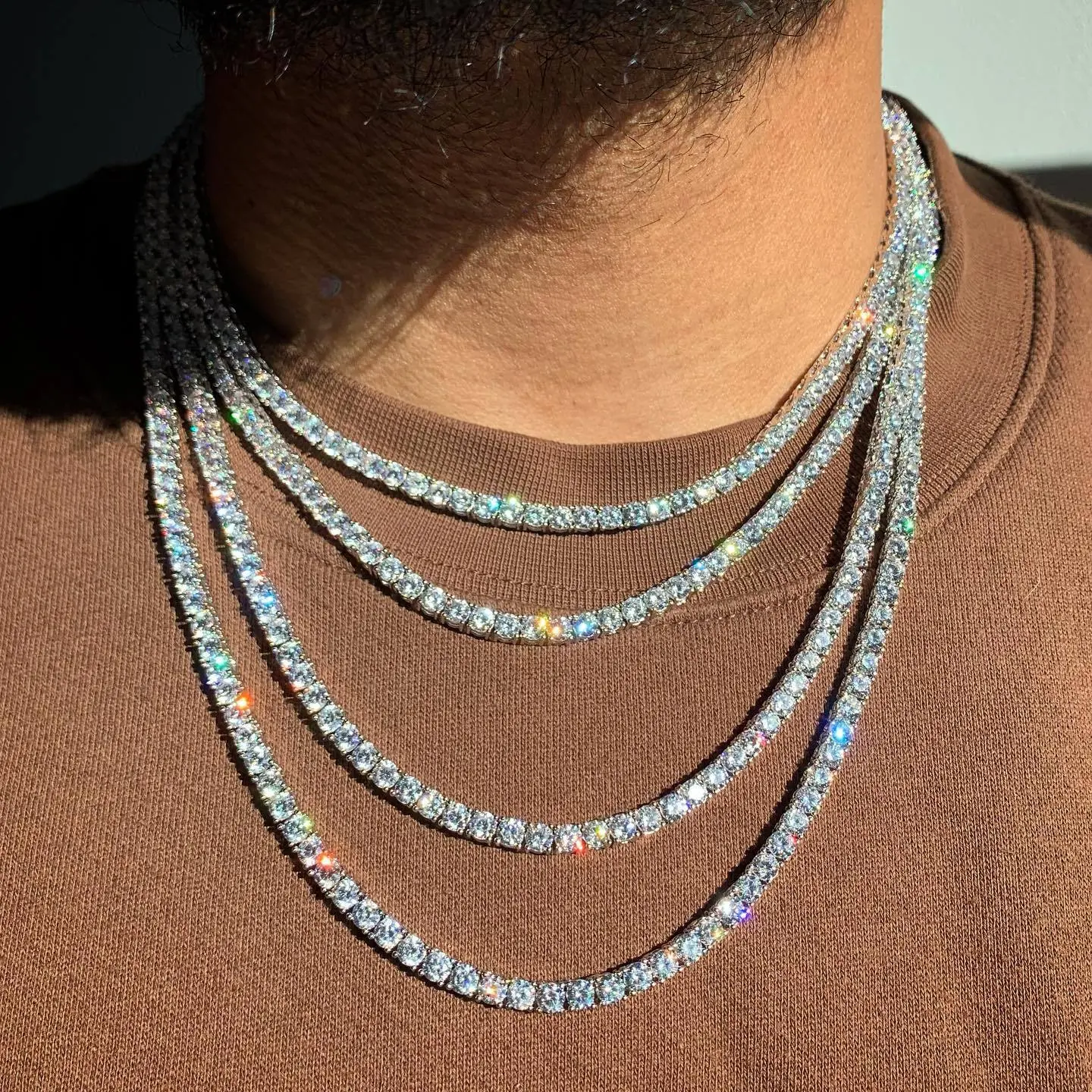 Classical 4MM Tennis Chain Iced Out Necklace Men Fashion Hip-Hop Jewelry Women 18/20/24inch Choker Gift Tennis necklace silver Rhinestone
