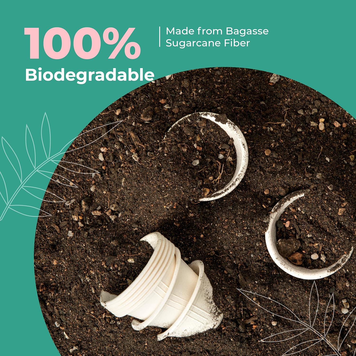 [100 Pack] 2 Oz Compostable Disposable Condiment & Sample Cups,  Bagasse Fiber Souffle Portion Cups,  Microwave Safe