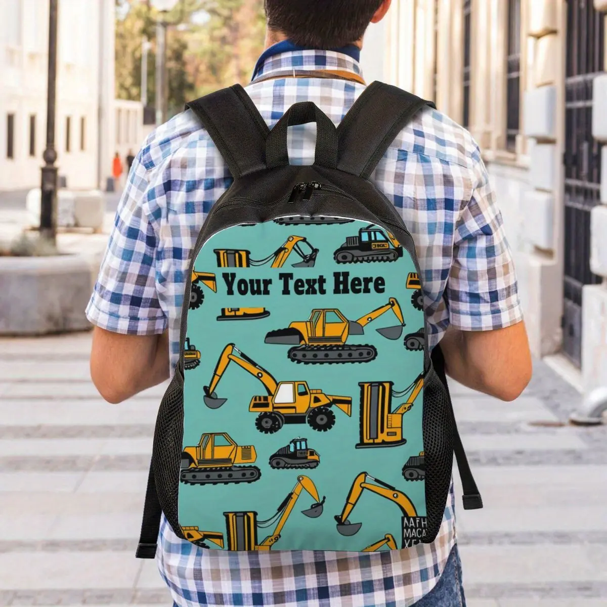 Custom Cartoon Trucks Schoolbag Backpack, Personalized Add Your Name Text Bookbag for Teenagers Shoulder Bag Daypacks, Customized Laptop Bag for College Outdoor, for Teenager
