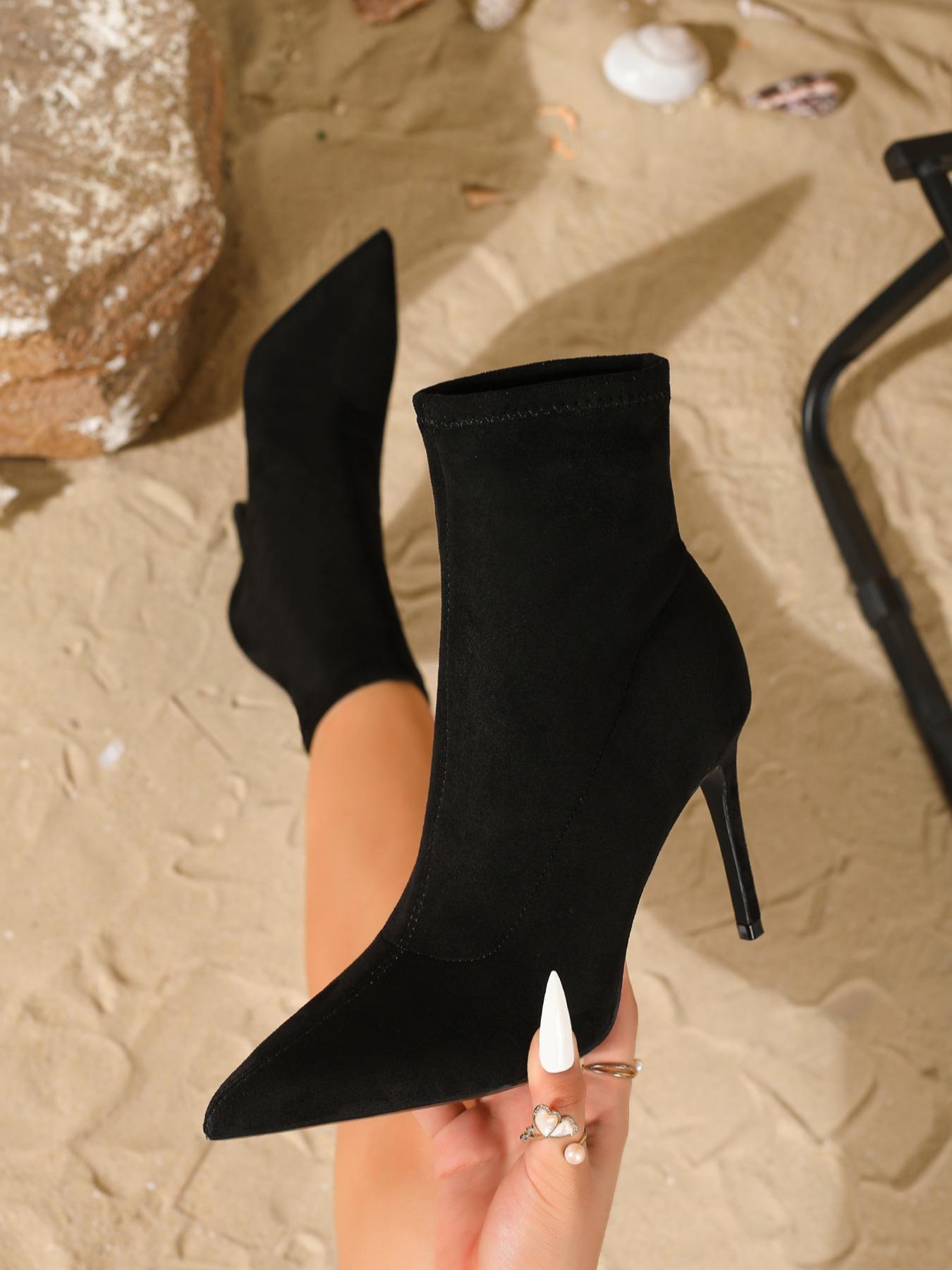 Women's Fashion Sexy Pointed Toe Stiletto High Heels, Elegant Flannelette Ankle Boots, All Season Comfortable Shoes, Dress Boot