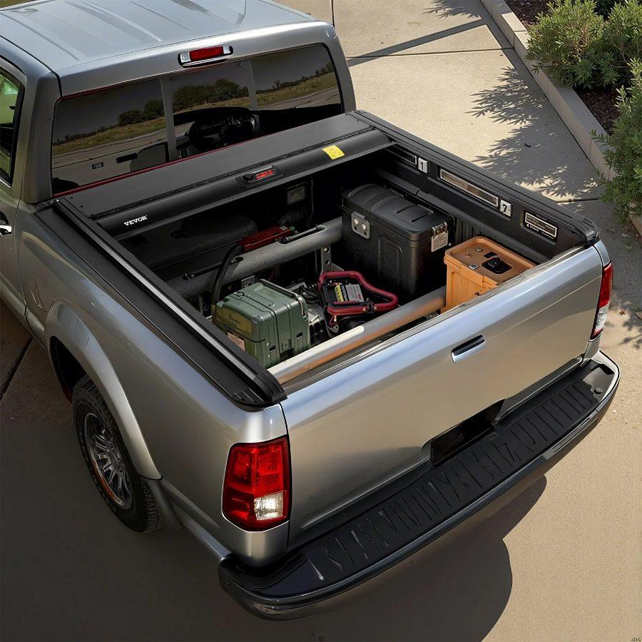 VEVOR Retractable Tonneau Cover, 5.5 ft Retractable Tonneau Cover with Built-in Drainage Pipe for 2021-2024 Toyota Tundra Crew Cab w/ Deck Rail System, Hard Tonneau Cover with Double-Lock T-Slot