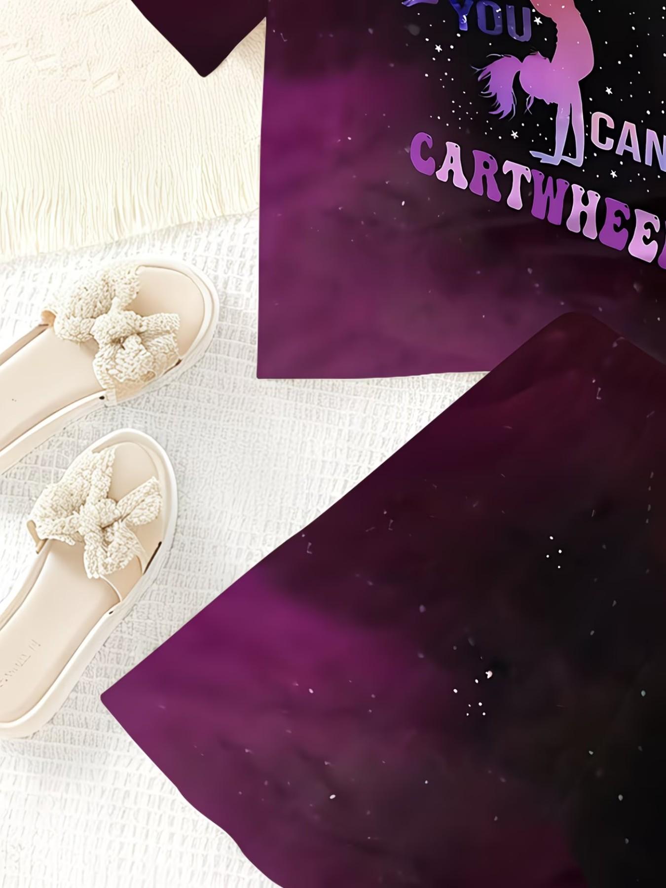 Girls' 3D Printed Gymnastics Pattern Top and Skirt Set, Casual Slim-Fitting Summer, Round Neck Short Sleeve, Daily Wear