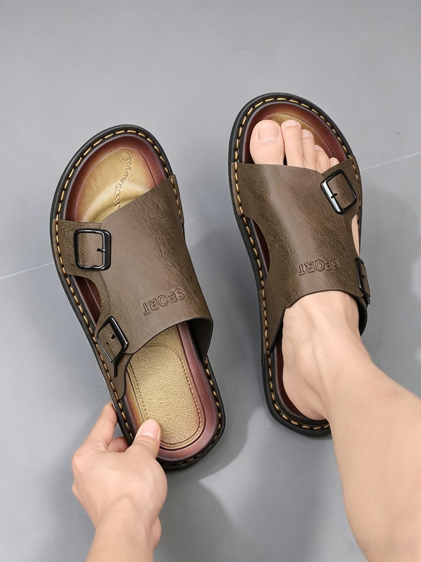 1 Pair Men's Non-Slip Summer Sandals, Skin-Friendly Leather Upper Without Stuffiness, Soft Cushioned Footbed for Shock Absorption Without Chafing, Wear-Resistant Outsole for All-Day Comfort