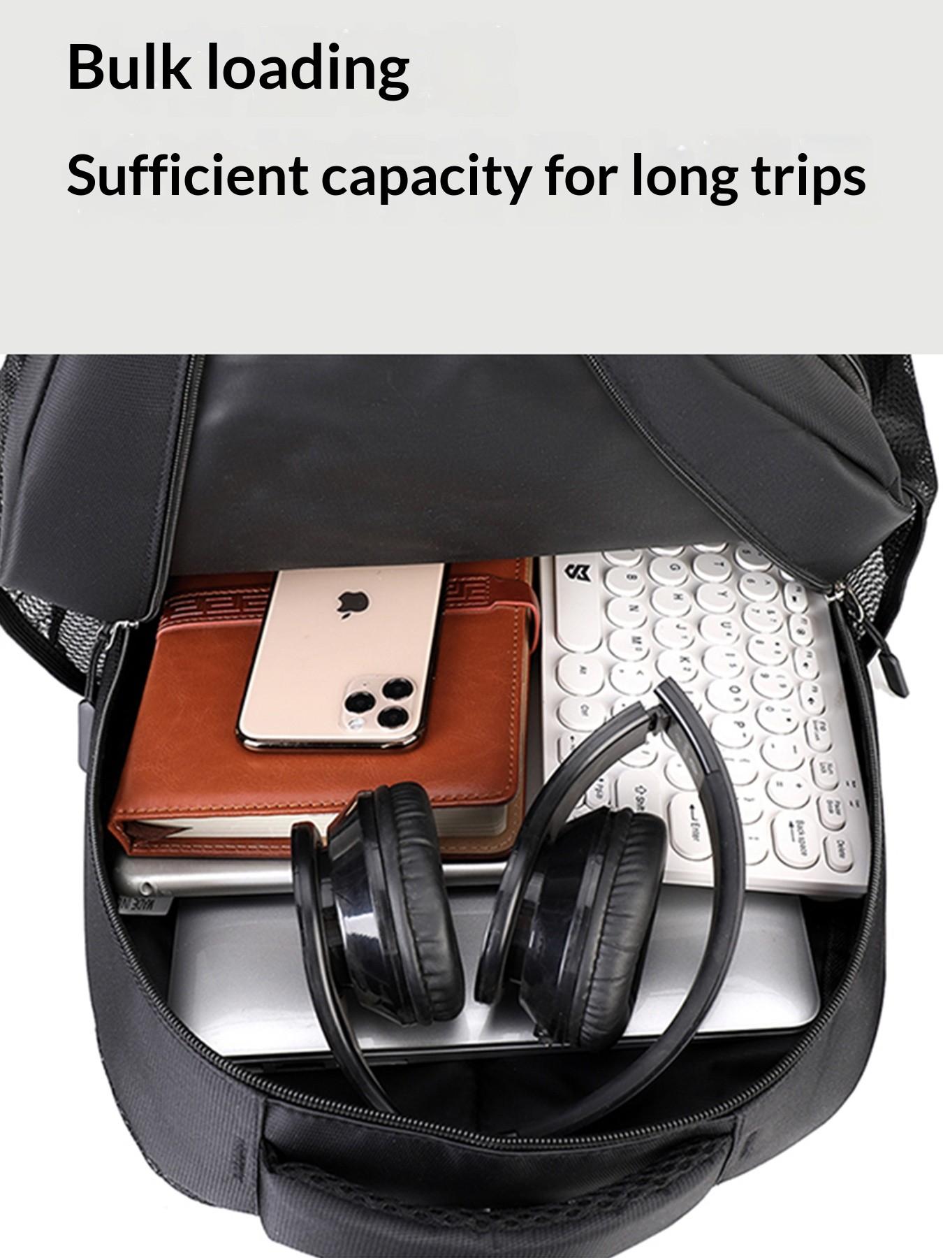 Lightweight Fashion Backpack, Waterproof Dual-Shoulder Bag, Plain Design with Night Reflective Strip, Multifunctional for Business Travel Men
