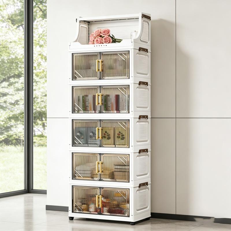 Foldable Multi-Layer Storage Cabinet with Wheels, Space-Saving Design, Ideal for Bedroom & Study Room Organization