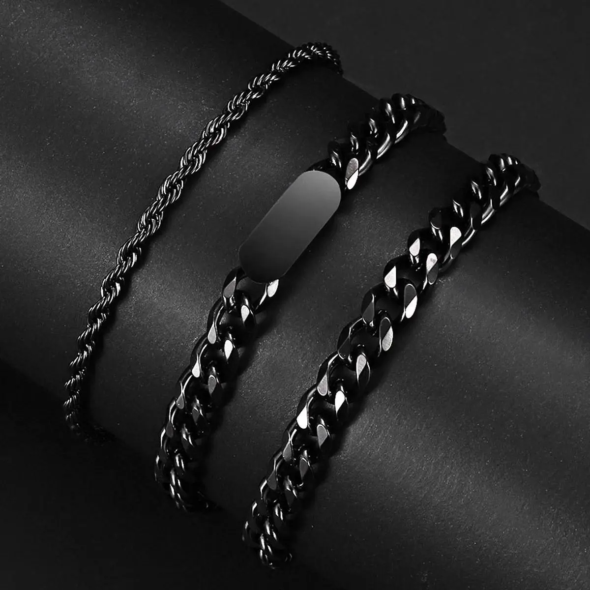 3Pcs Black Titanium Stainless Steel Vintage Men's Innovative Bracelets Set Fashion Adjustable Multi-layer Bangle Handmade Hand Chain Party, Proms, Music Festivals, and Holiday Wear Bracelet Accessories