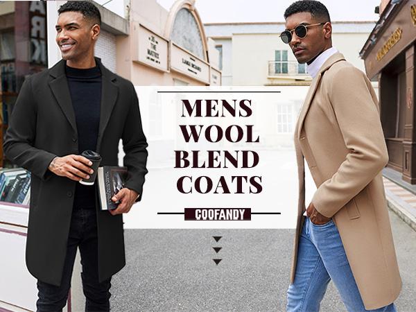COOFANDY Mens Wool Blend Winter Overcoat - Classic Notched Lapel Single Breasted Design with Pockets