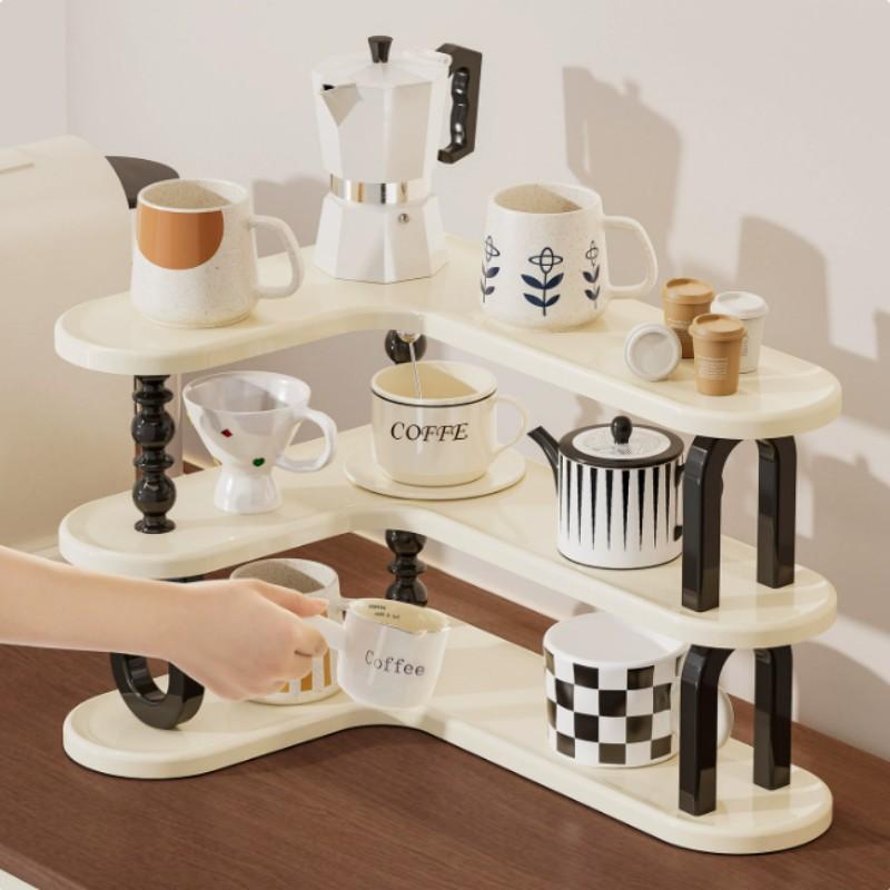 Corner Cup Holder Rack, Luxury Desktop Tea Coffee Mug Organizer, Kitchen Spice Storage Shelf, Home Standing Rack