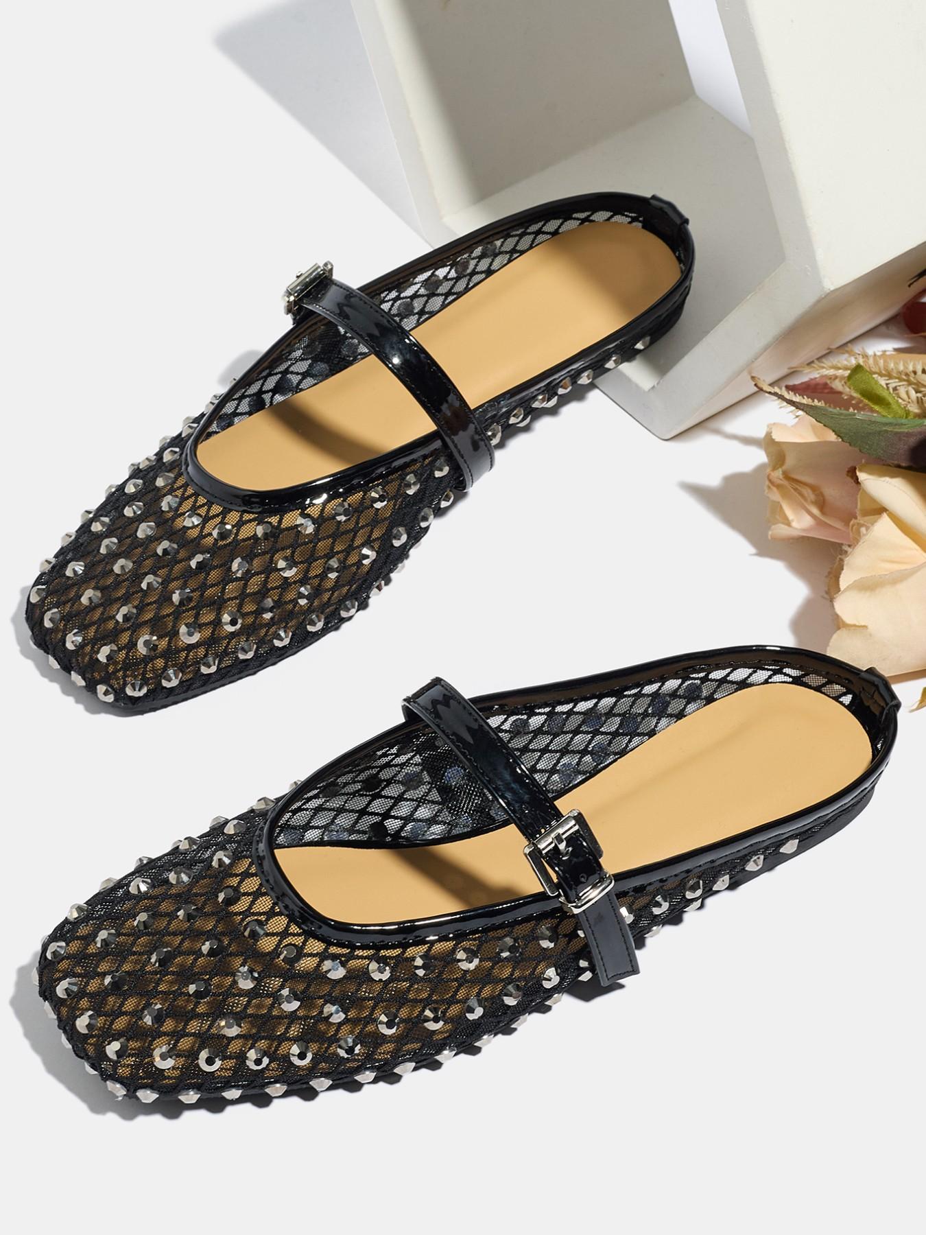 Women's Summer Sandals, Square Toe Flat Shoes, Breathable Mesh Design, Casual Comfort Footwear for Women & Girls, Buckle