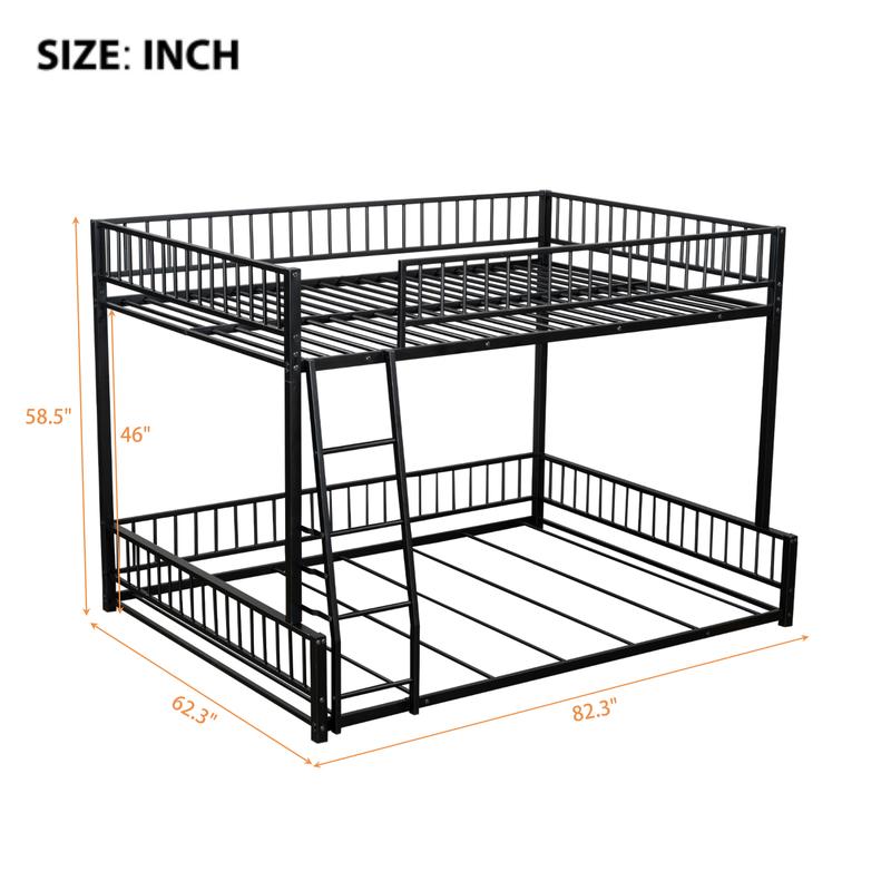 Modern Full XL Over Queen Bunk Bed Frame, Metal Floor Bunk Bed Frame with Ladder & Guardrails, No Spring Box Needed, That Can Separate, Black Modern Full XL Over Queen Bunk Bed Frame, Metal Floor Bunk Bed Frame with Ladder & Guardrails, No Spring Box Needed, That Can Separate, Black