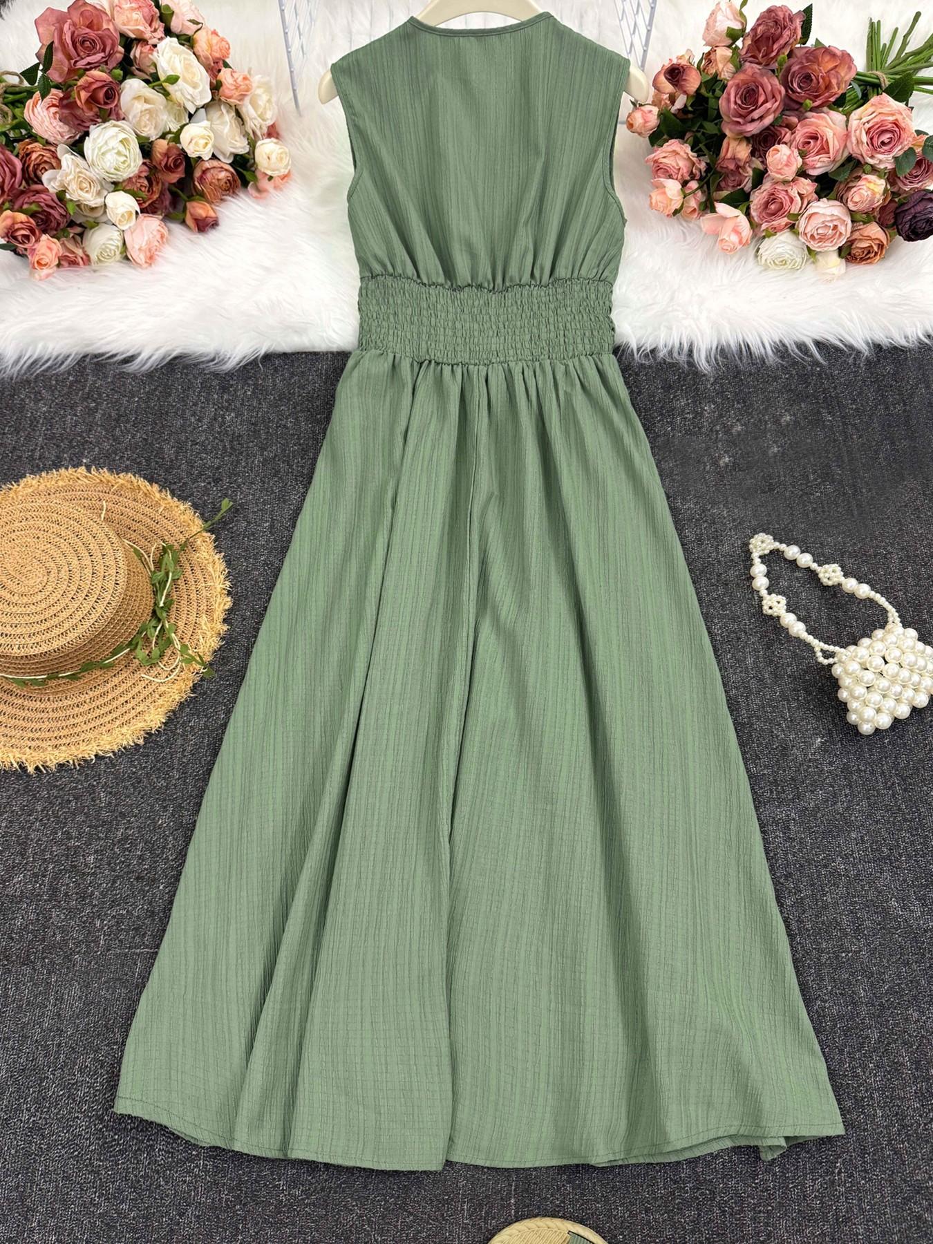 Women's Comfortable Minimalist Sleeveless Textured Ruched Dress for Office Wear & Summer Events