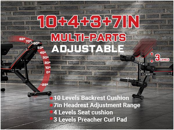 Bearbro 10 Positions Adjustable Weight Bench Workout Bench for Home Gym,Olympic Weight Bench Press for Full Body Workout 900lbs,Christmas gift Adjustable Home
