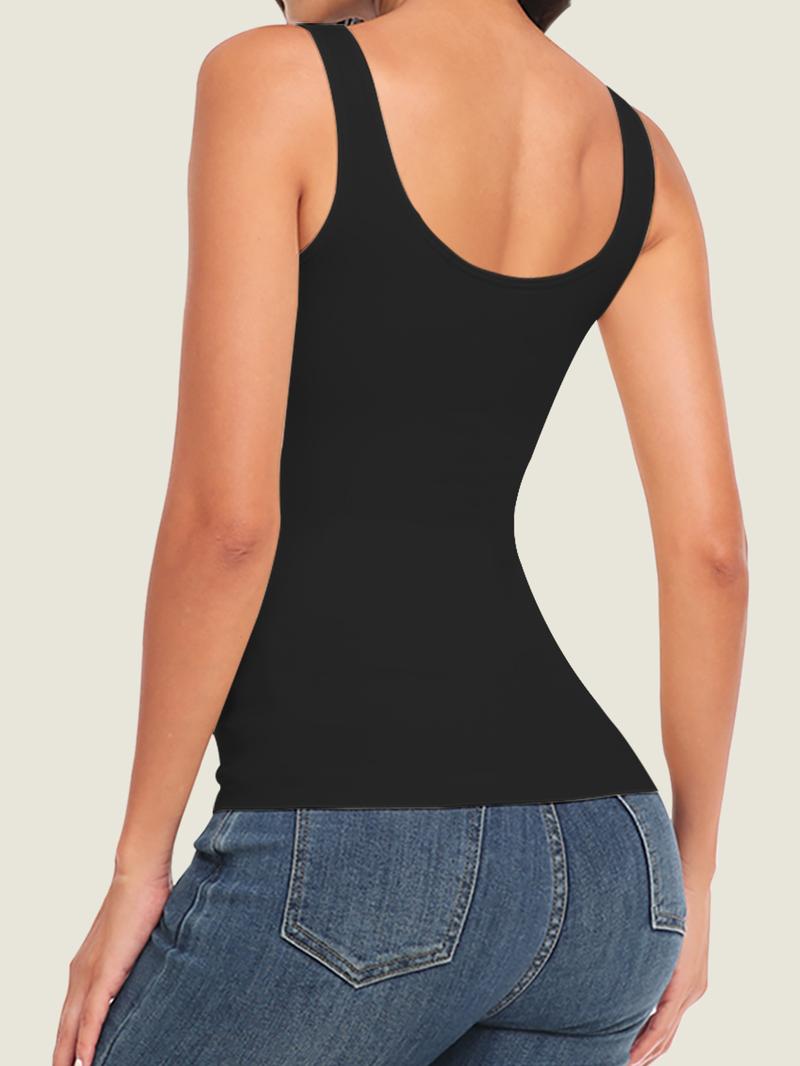 Women's Scoop Neck Shapewear Tank Top, Tummy Control Seamless Sleeveless Solid Color Shapewear Top, Ladies Shapewear for All Seasons