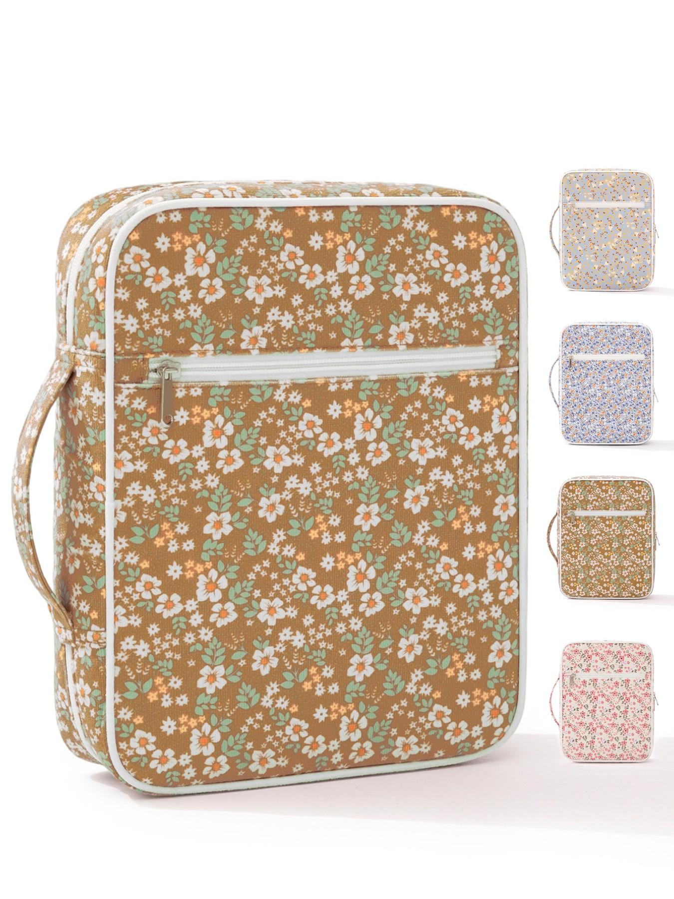 1pc Large Size Women's Bible Cover, Quilted Cute Bow Pattern Bible Case, Spacious Portable Dust-Proof Book Sleeve, Floral Pattern Bible Storage Bag, With Quilted Handle, Zipper Pocket, Essential For Bible Study, Teacher's Day Gift, Back To School Gift, Cu