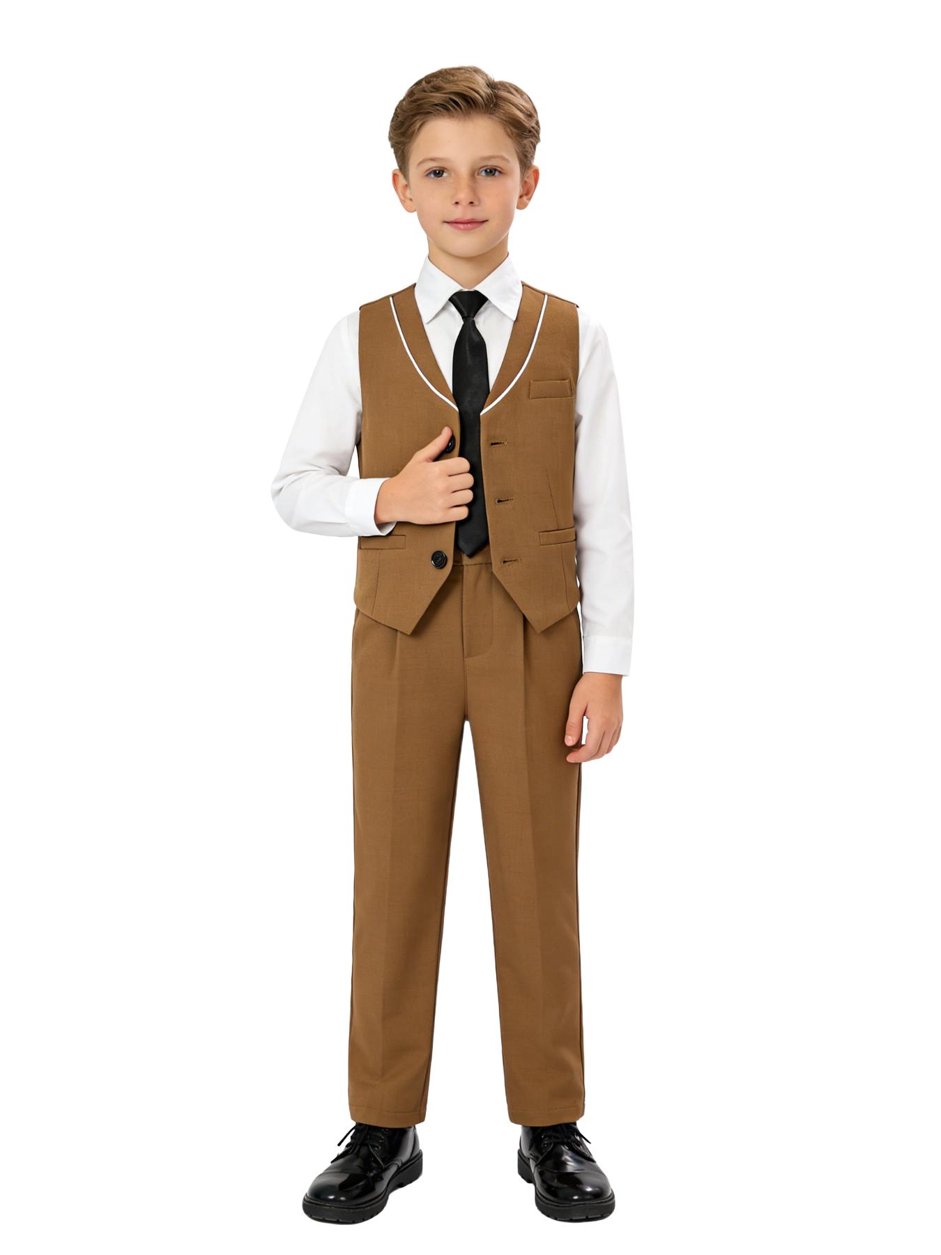 3-piece formal vest set for boys, junior outfit including vest, pants, and bow tie (shirt not included), perfect gift for weddings, graduation ceremonies and Party, suitable for young children and teenagers with a height of 100-150 cm - 24102