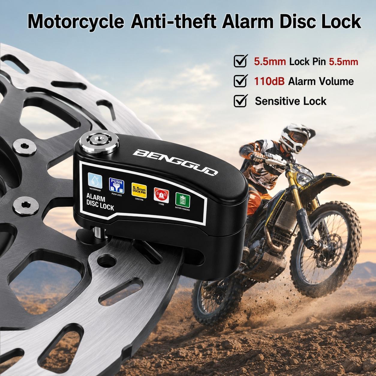 oein Loud Bike Security Lock, Disc Brake Lock, Top-Quality Motorcycle Lock, 110Db Alarm System, Vibration And Motion Detection, Expert Anti-Theft Features, User-Friendly And Portable, IP65 Rated, Motorcycle Locks Anti Theft