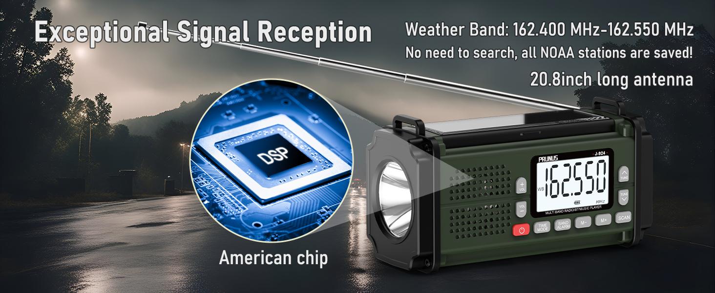 PRUNUS J-924 10000mAh/37000mWh Hand Crank Radio, AAA Batteries Powered Emergency Radio Solar, NOAA Weather Radio AM/FM/SW, USB Charging, Torch& Reading Light, SOS Alarm, Power Bank, Compass for Camping