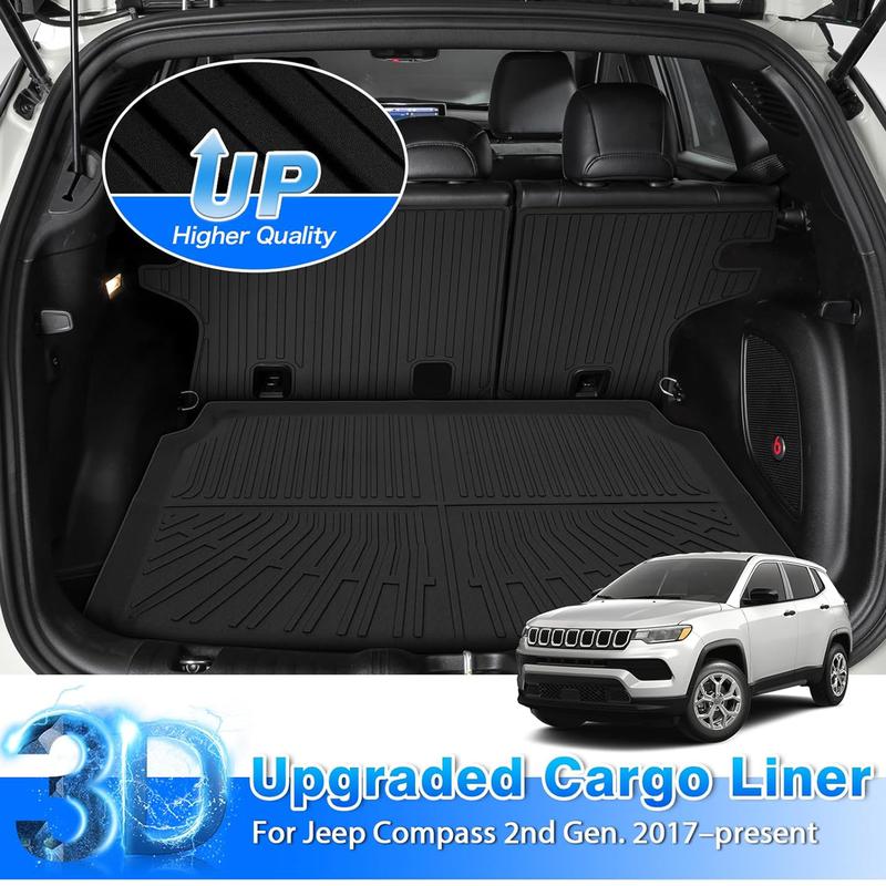 Canvcle Custom Fit Floor Mats & Trunk Mat for Jeep Compass 2017-2025 TPE Odorless All Weather Cargo Liners with Backrest Mat Anti-Slip Design Eco-Friendly Safe Materials Truck Accessories