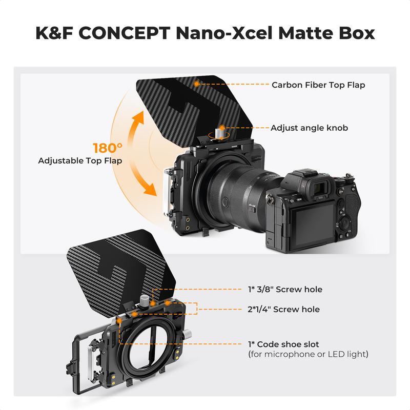 [K&F CONCEPT]Mini Matte Box, DSLR Mattebox with Carbon Fiber Top Flag Square Filters Trays, for 67/72/77/82/95mm Lenses, for 4x5.65 Square ND UV Filter/Circular Filter
