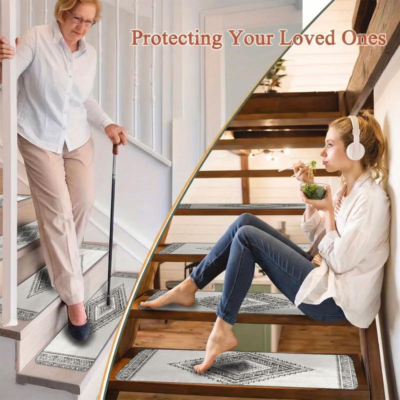 Style Geometric Diamond Print Stair Mats, Reusable Washable Home Decor, Simple Color Block Fashion, Suitable for Hallway Stairs Hotel