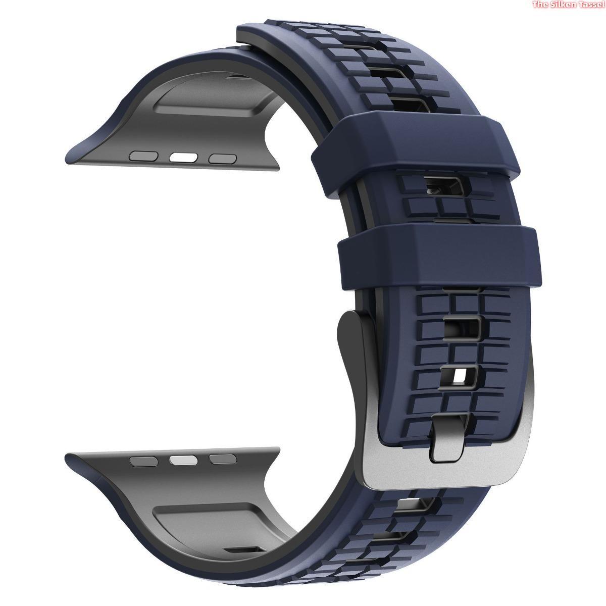 Men’s 2-Tone Grenade Pattern Sports Silicone Smartwatch Band - Dual-Color Rugged Groove Replacement Strap (42/44/45/46/49mm Large Case, Watch Not Included) | Aesthetic Wearable Sports Men's Accessories, Smartwatch Accessories