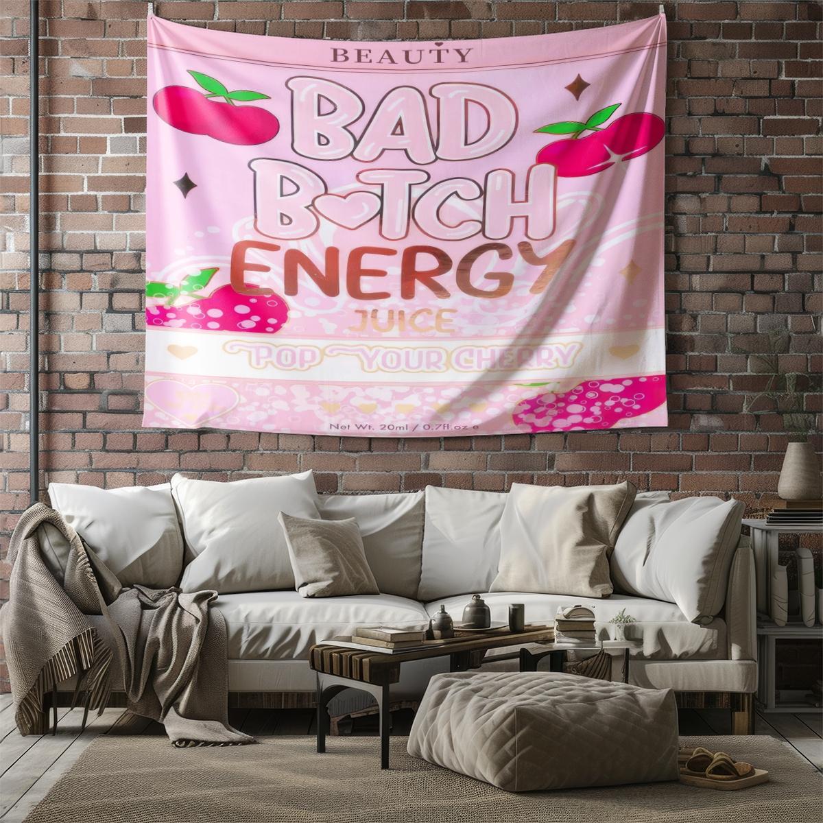 Y2K Bad B*tch Energy Tapestry, Cute Print Wall Hanging Tapestries, Sweet & Cool Style Backdrop Decor, Soft Colorful Wall Blanket for Bedroom Dorm Living Room, Perfect Gift