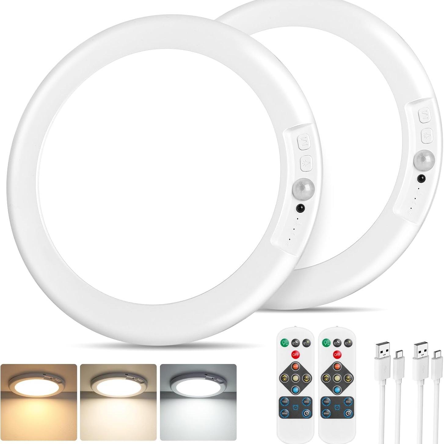 Magnetic Motion Sensor Ceiling Light, Remote Control, LED Battery Powered, Wireless, Dimmable, for Closet, Shower, Storage, Garage, Hallway