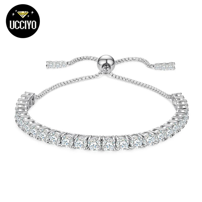 【#B97】2mm to 4mm Shiny Synthetic Moissanite Tennis Chain Bracelet Necklace 925 Sterling Silver Women Fine Jewelry Gift Party Everyday