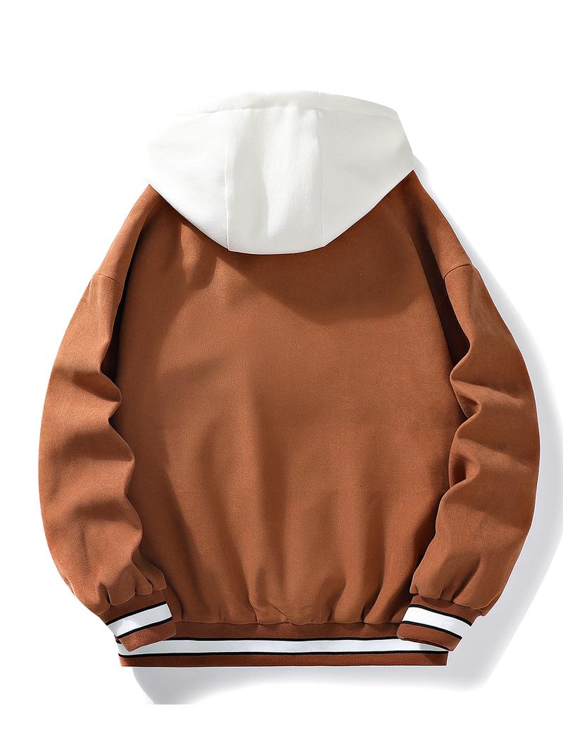 Men's Jacket Spring Autumn Winter Casual Trendy Couple Style Loose Fake Two-Piece Hooded Coat varsity Black Long Sleeve