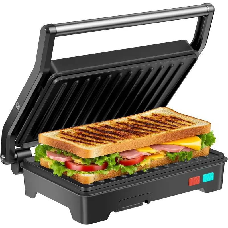 1000W Panini Press Grill Sandwich Maker, 180 °   Open Electric Contact Grill with Non-Stick Plates & Removable Drip Tray for Breakfast Lunch Dinner
