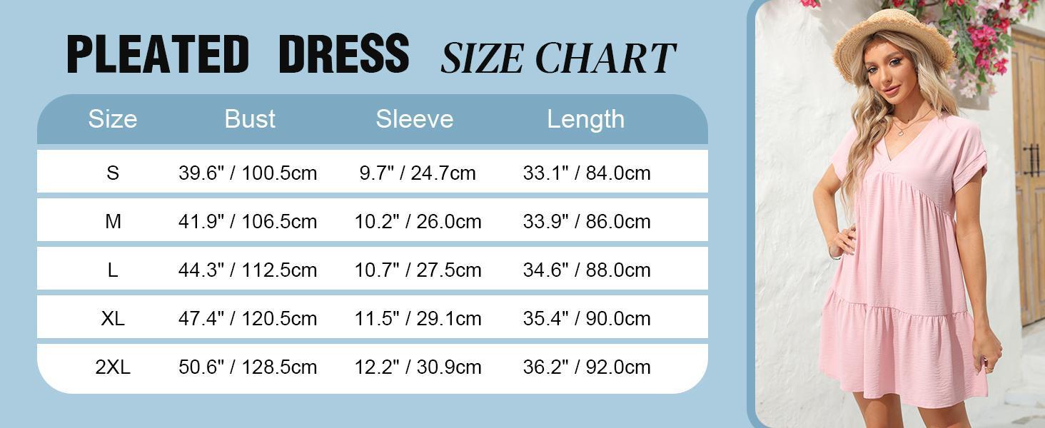 LAICIGO Women Summer Simple Style V Neck Flowy Babydoll Dress Comfy Loose Fit Short Sleeve Mini Tunic Dress Beach Dresses