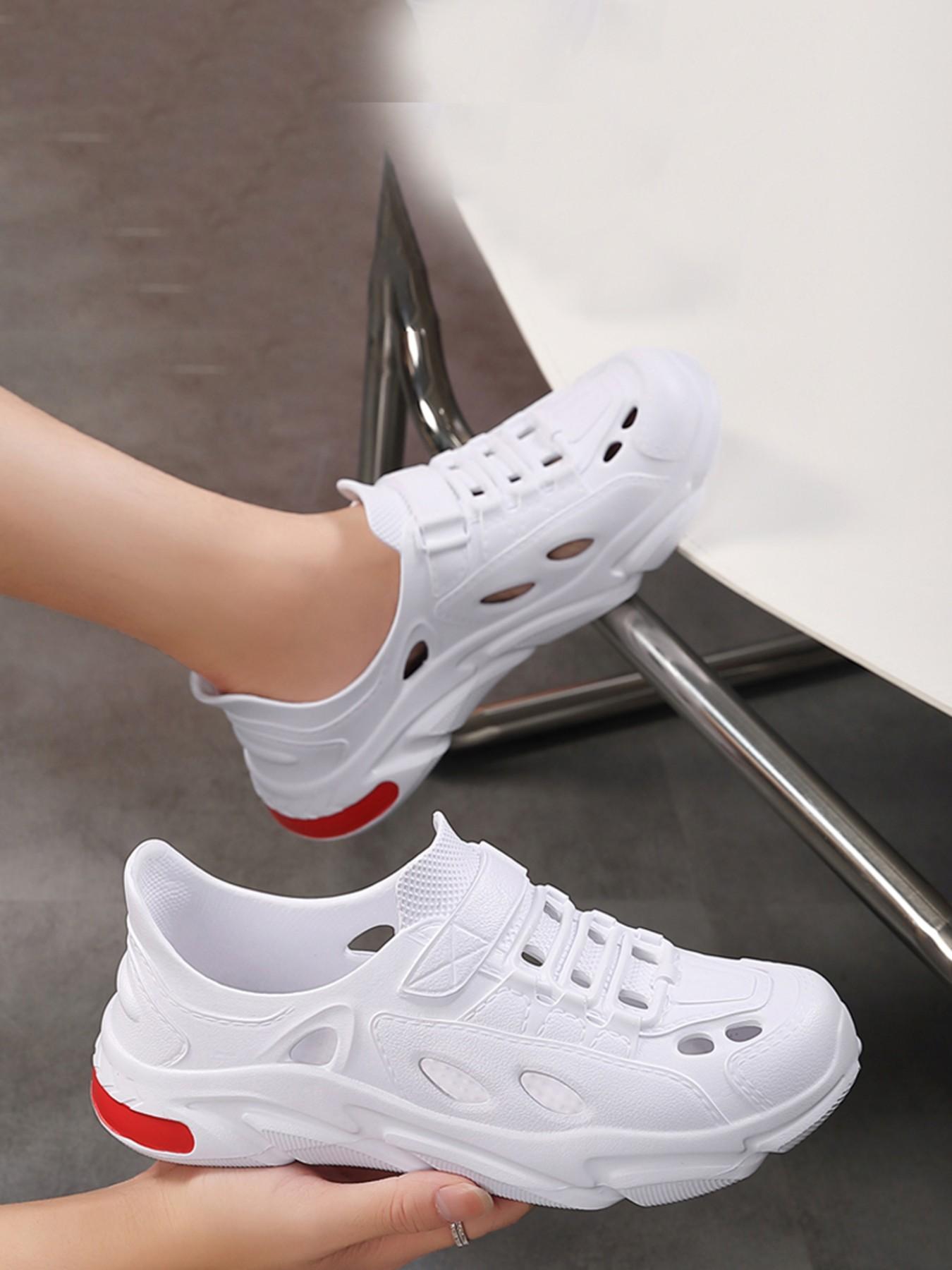 2026 Summer New All- Hollow Out Thick Sole Dad Shoes, Men's Velcro Breathable Hole Shoes, Soft Bottom Anti-Slip Water Sports Casual Sneakers