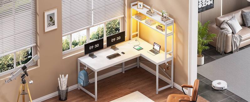 SEDETA 45.3-inch L-Shaped Desk Reversible Gaming Desk Desk Desktop Workstation Furniture Shelves Organization Office Study Modern Design