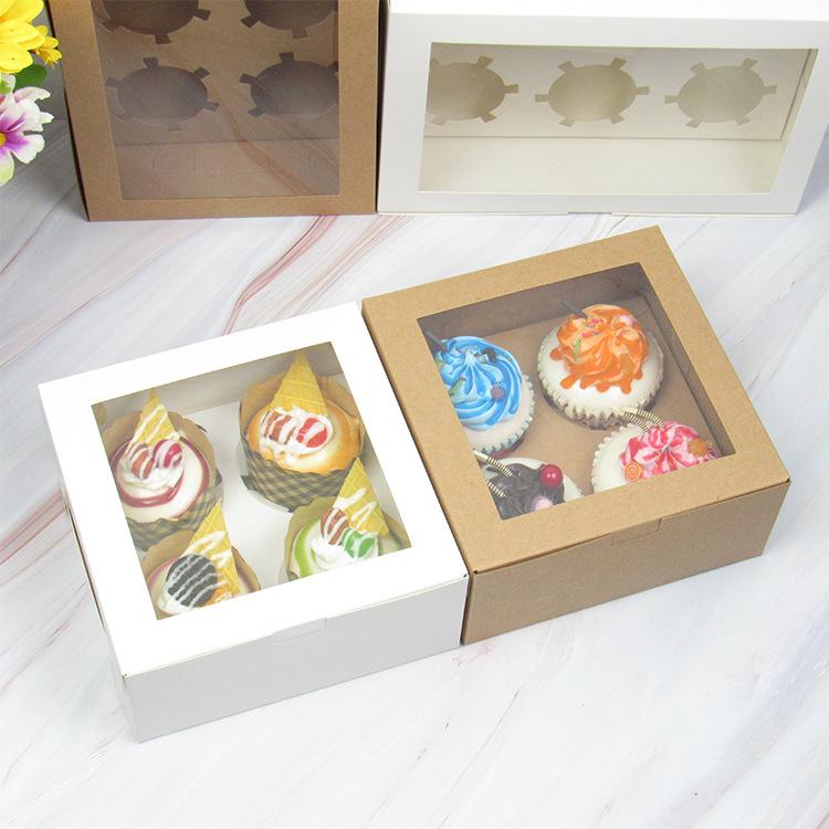 20/15/10/5/1pcs 4/6 Pack Clear Window Muffin Boxes, Kraft Paper Cupcake Containers for Bakery Desserts.needoh.paper plates