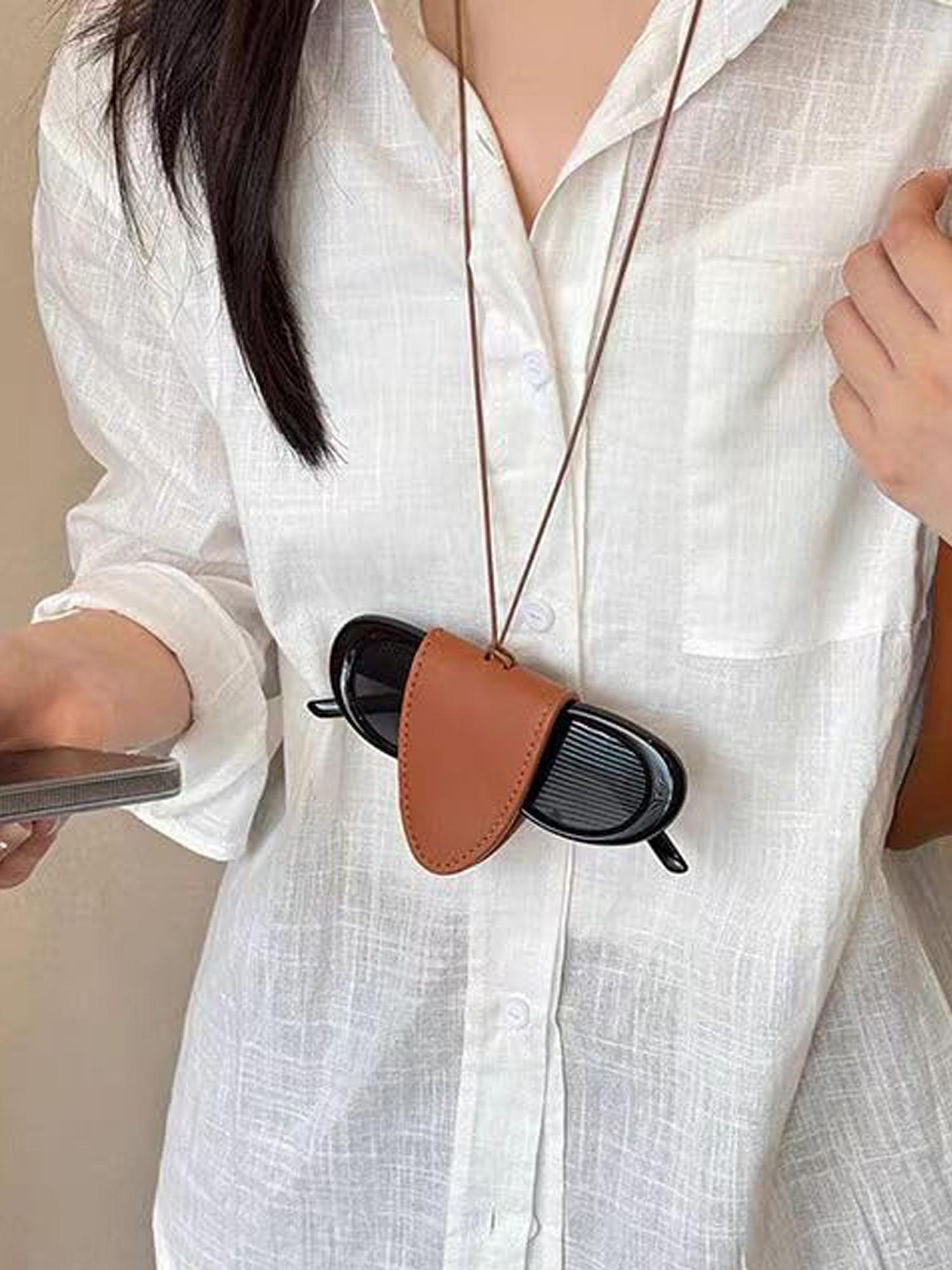 Portable minimalist solid color storage glasses travel case with lanyard, suitable for daily travel use, storing glasses and sunglasses, very suitable for outdoor activities, a must-have travel organizer for beach vacations.