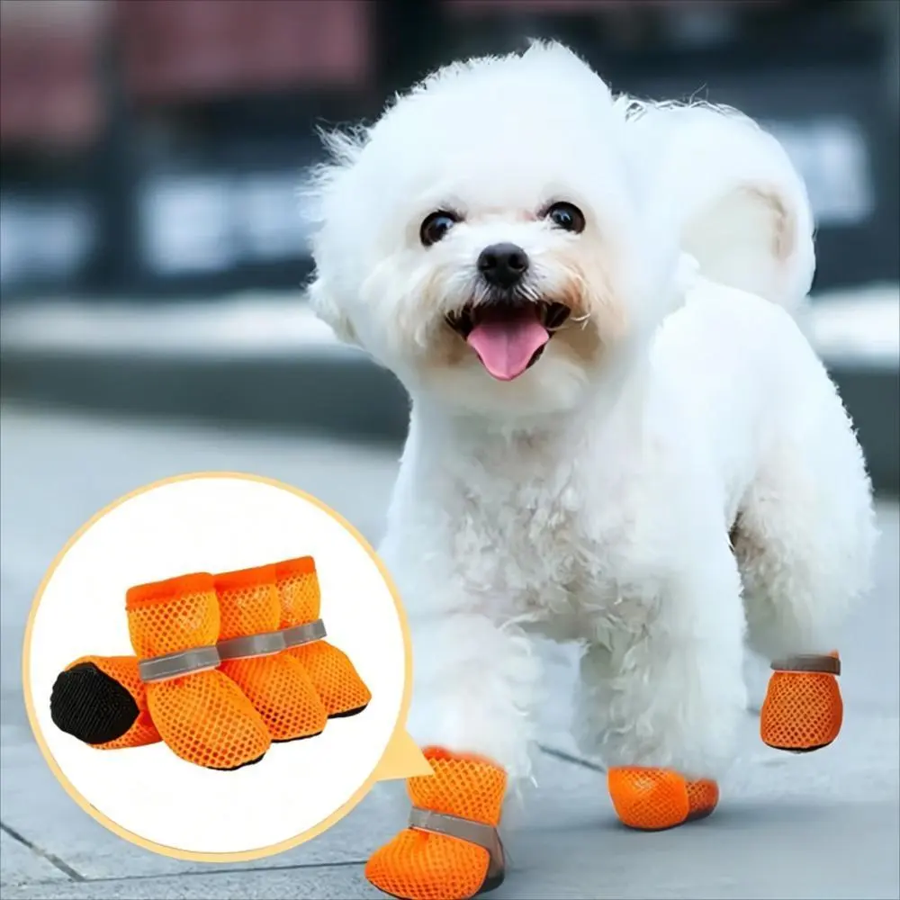 Breathable Mesh Dog Shoes for Small to Large Dogs, All-Season Outdoor Dog Booties with Shock-Absorbing Non-Slip Soles, Adjustable Secure Straps Soft Paw Protectors for Walking Hiking