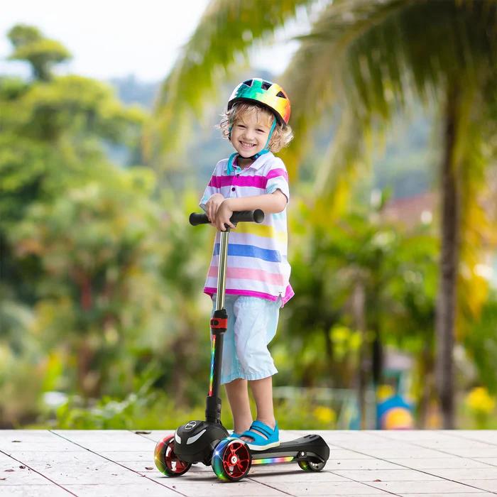 【New Year Sale】Electric Scooter, Light Up 3-Wheels Electric Scooter for Kids Age 3-8, 3-Height Adjustable, 1 Hour Playtime, Bluetooth Control, 110LBS Max Load Foldable Electric Scooter with Foot Brake