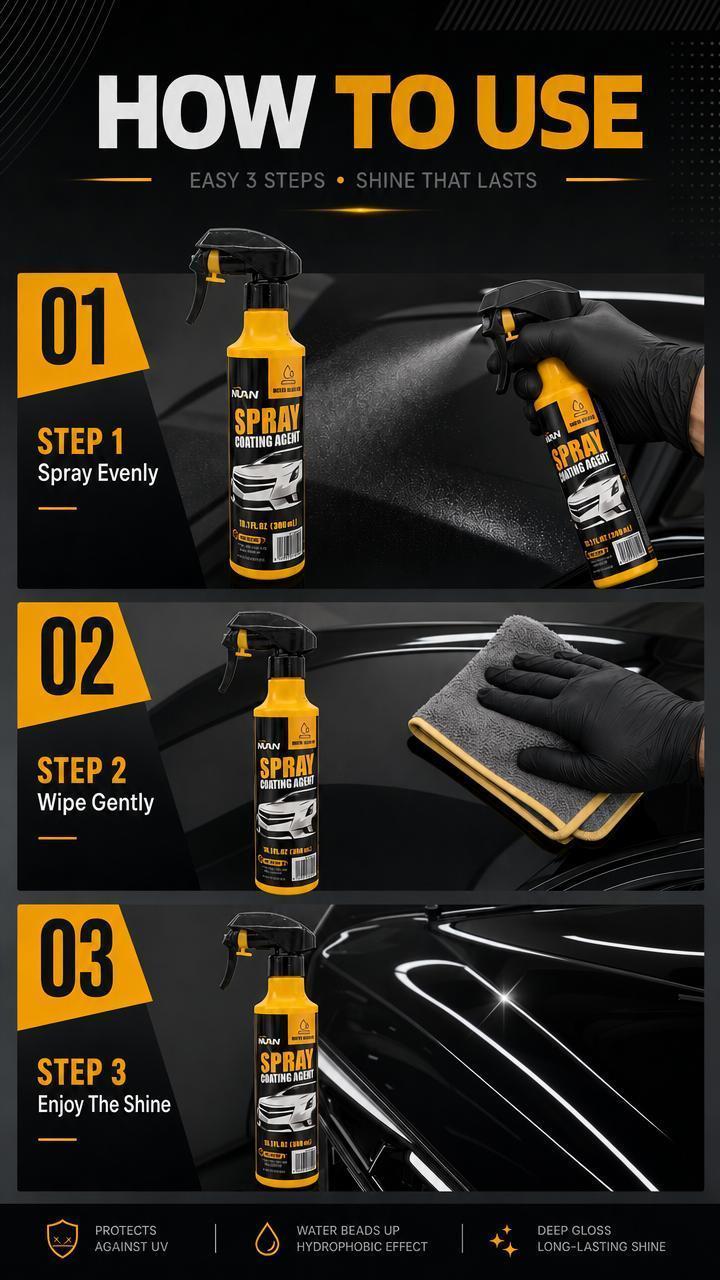 Spray coating agent；NUAN nano car coating sprayNano Car Coating Spray – Fast, durable, hydrophobic, shields paint, prevents fading, perfect for everyday car maintenance.-MY0522