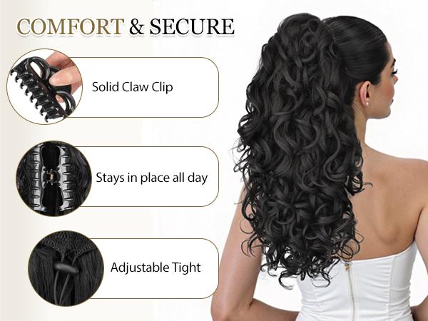 ORSUNCER Ponytail Extension 18 Inch Claw Clip Ponytail Extension Soft Curly Clip on Ponytails for Women Hair Extensions Natural Synthetic Layered Ponytails Easy To Go for Summer Looking