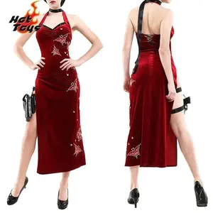 Movie Secret Service Ada Wong Cosplay Dress Uniform Halloween Christmas Women Red Lace Cheongsam Lingerie Suit Cosplay Costume
