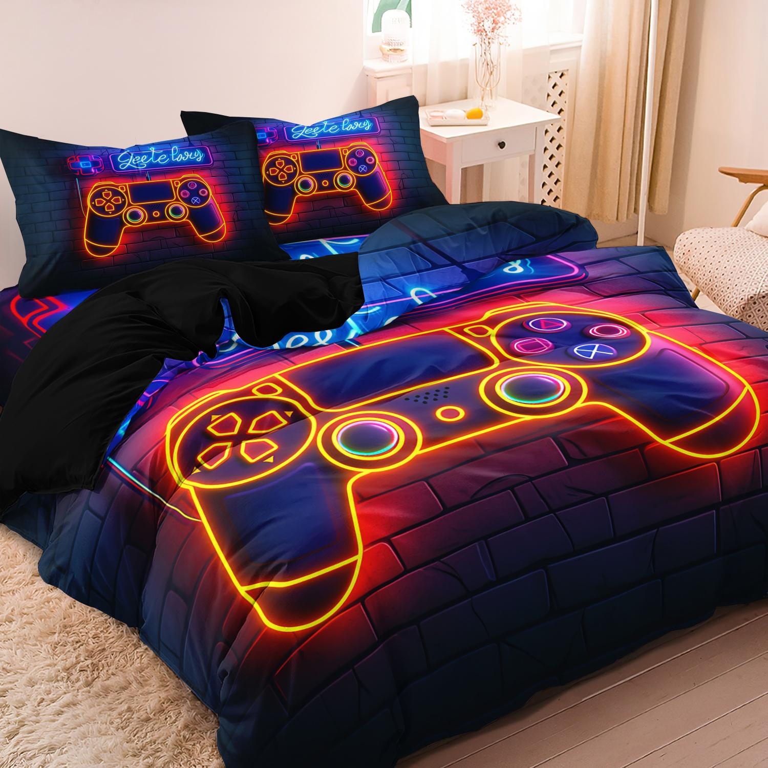 Video Game Controller Mouse Keyboard Headphone Pattern - Modern Fashionable Cool Gamepad Print - Boys Youth Gaming Equipment Bedding Set - 3pcs Duvet Cover Set (1Duvet cover+2Pillowcase ，No quilt)