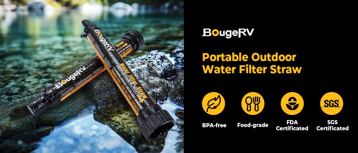 BougeRV Outdoor Water Filter,Portable Emergency Water Straw -Personal Water Filter For Hiking,Camping,Fishing,Lightweight & Compact Design Outdoor Euipment，2 Counts