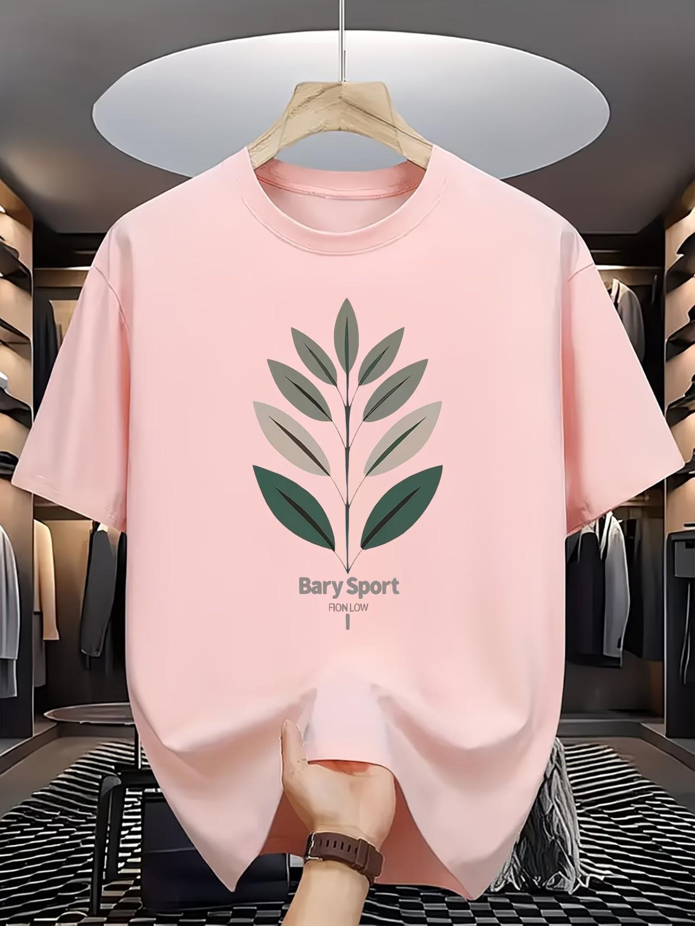 Men's Summer Casual Leaf Letter Pattern High-Quality Fitted Fashion T-Shirt, Perfect for Summer, Essential for All Seasons