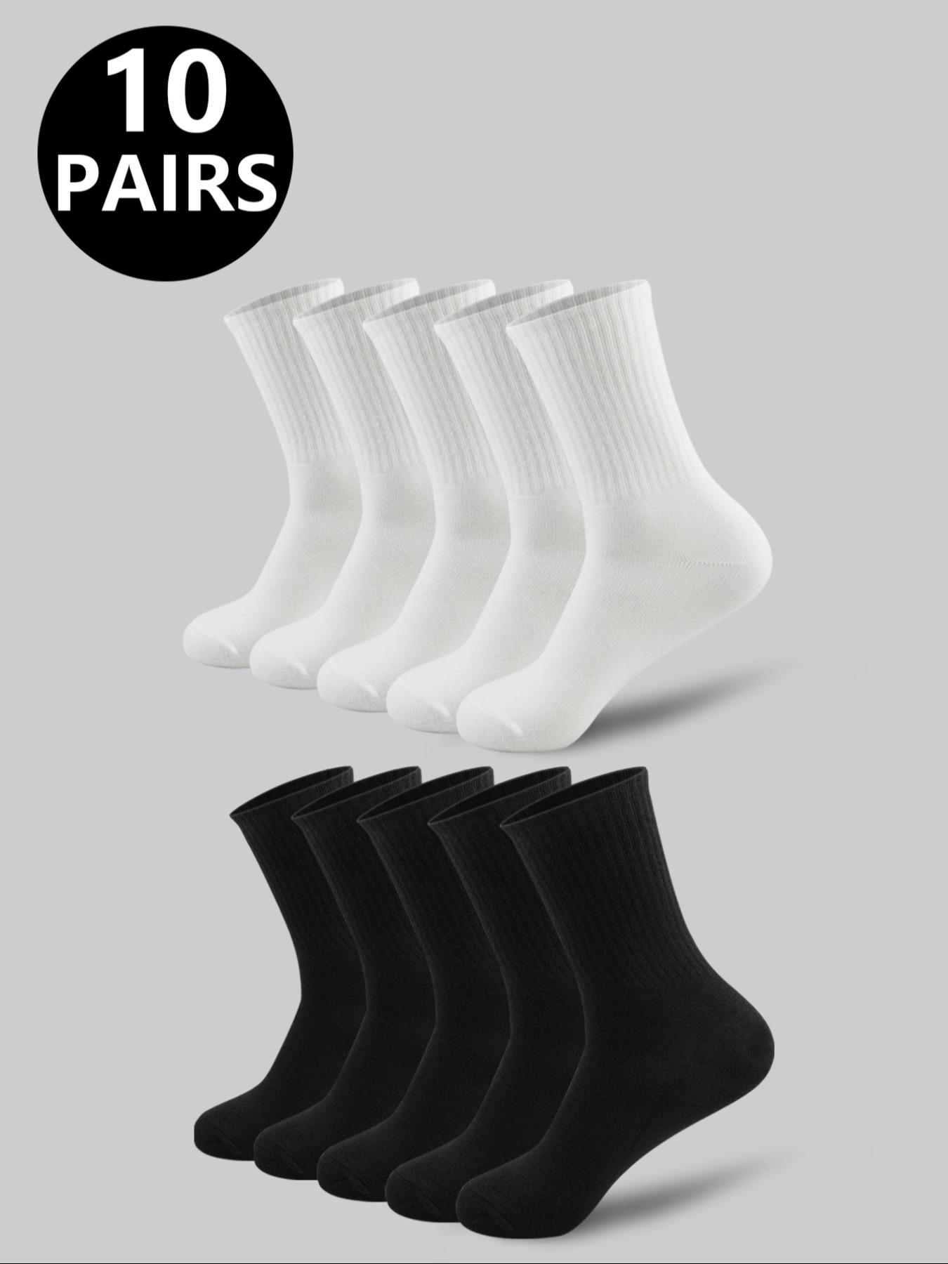 Men's High-Waisted Breathable Mid-Calf Sports Socks, Athletic Socks, Plain Casual Fitted Socks for All Seasons, 5/10 Pairs